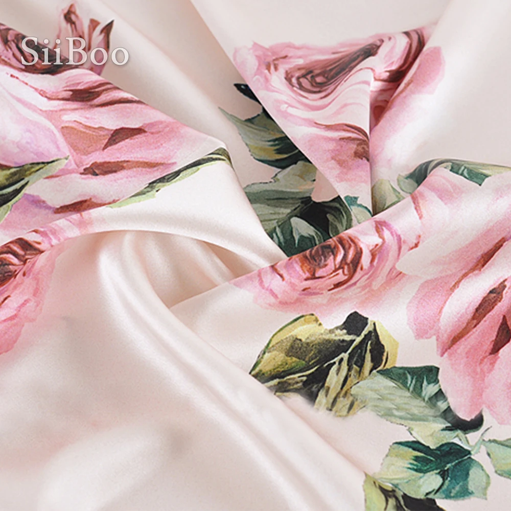 Итальянская Роскошная розовая и черная шелковая ткань из спандекса с принтом