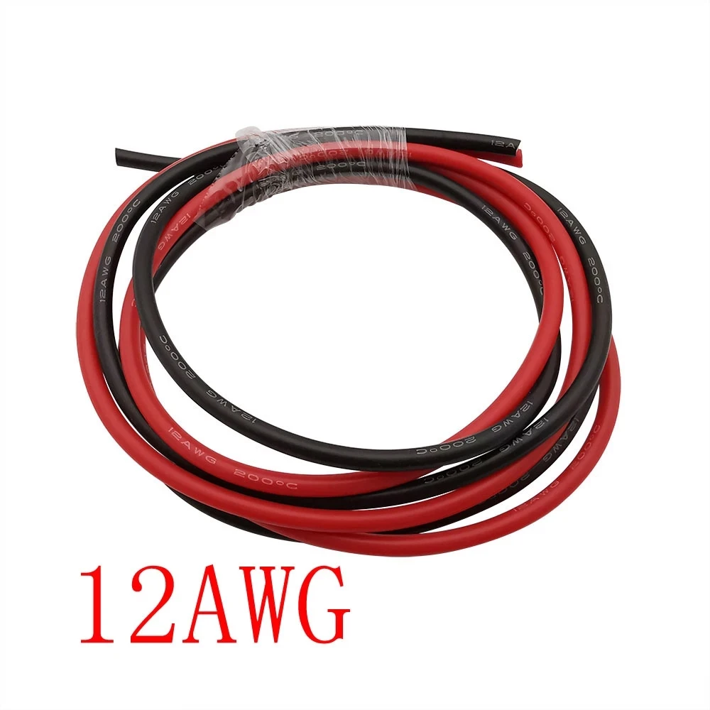 

12AWG Ultra Flexible Heat-resistant Silicone Wire 12 Gauge Heatproof Soft Silicone Silica Gel Wire Cable 1Meter Black+1Meter Red