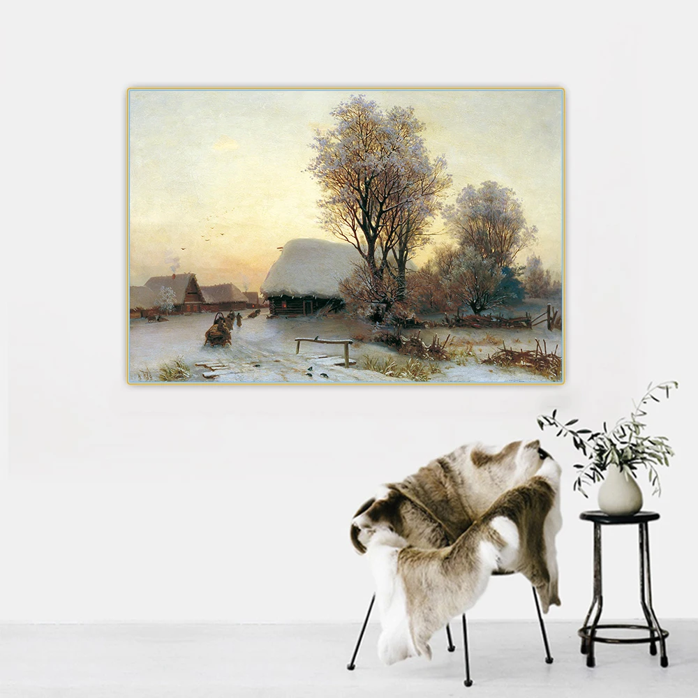 Citon Иван Шишкин 》 Зимний вечер Холст Картина маслом Художественная фон декор