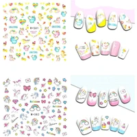 2 sheets nail art stickers unicorn cartoon nails water decals kawaii 3d charms decorations for manicure paper cute supplies set