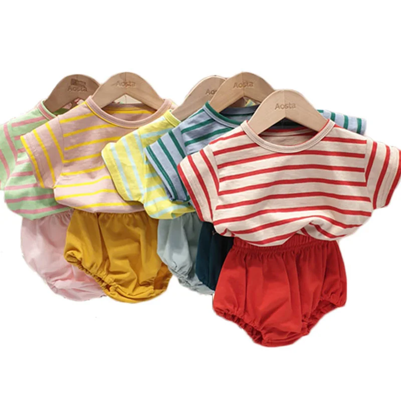 

Two sets Cotton boys' and girls' summer clothes T-shirts sleeved shorts baby little boutique kids infant clothing 2021 toddler