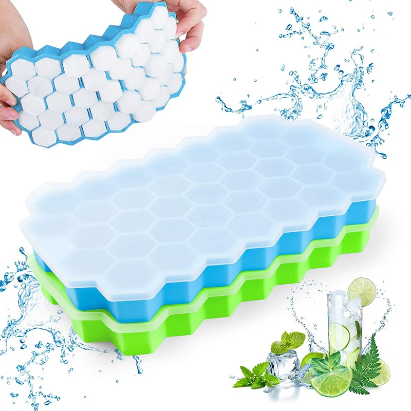 

New Honeycomb Ice Cubes Trays Flexible Ice Cube Mold BPA Free Trays With Lid for Chilled Drinks Whiskey & Cocktails