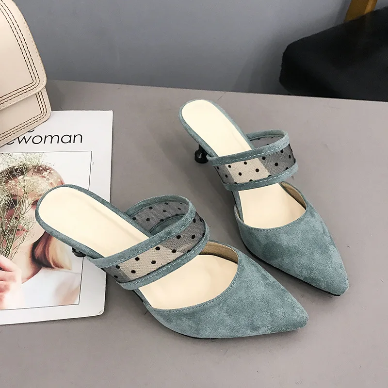 

Fashion High Heels Sexy Ladies Shoes Woman Slippers 2020 New Suede Pointed Toe Solid Flock Women Shoes Mules Slide Casual Shoes