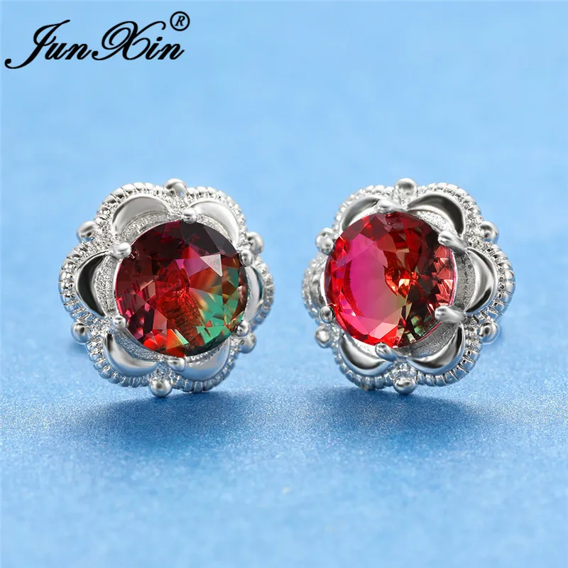 Роскошные Шарм Мистик цветок серьги из белого золота розового в цветах радуги