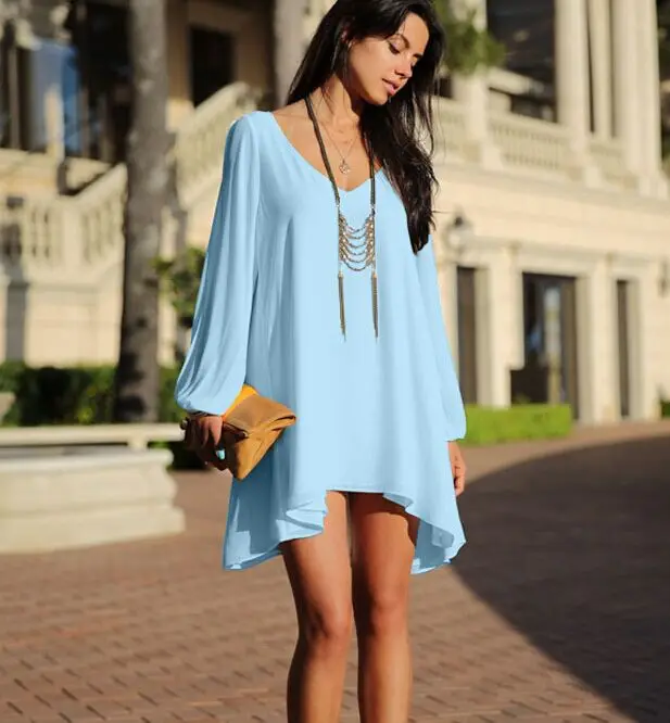 Летнее женское шифоновое однотонное пляжное платье с открытыми рукавами для