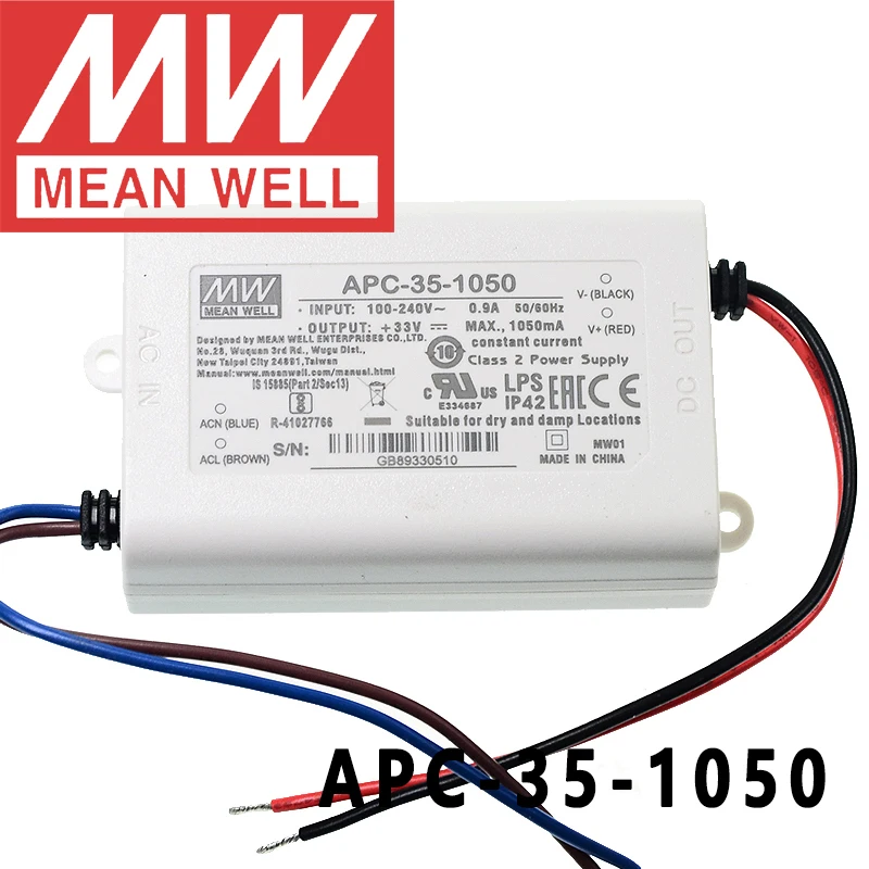 

Оригинальный светодиодный импульсный источник питания Mean Well APC-35-1050 meanwell мА постоянного тока 35 Вт с одним выходом