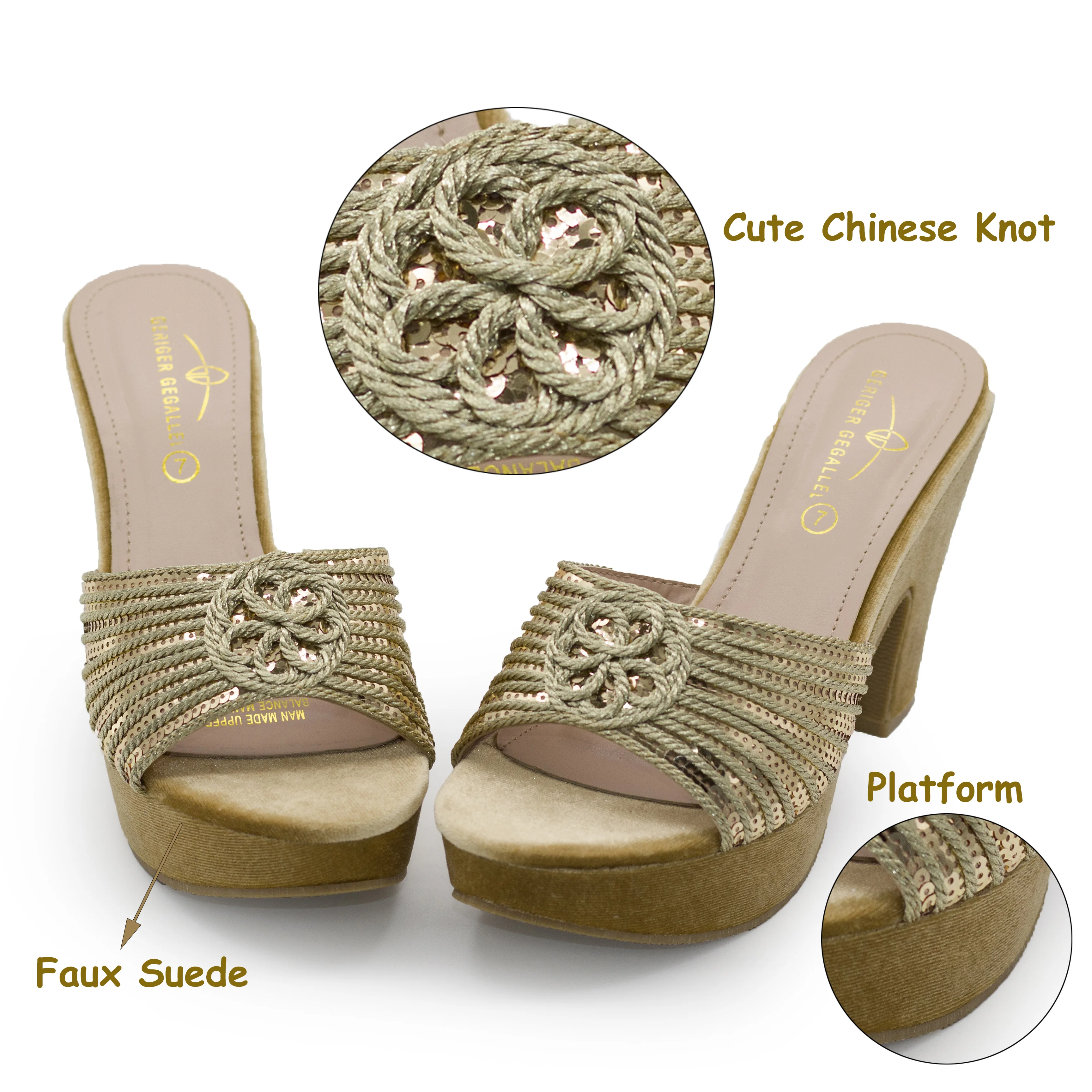 Braided Knot Sequined Luxury Party Dress Heels 6245-30 Sexy Women Mules Slippers Sandals Ladies Chunky High Heels Sandal Shoes