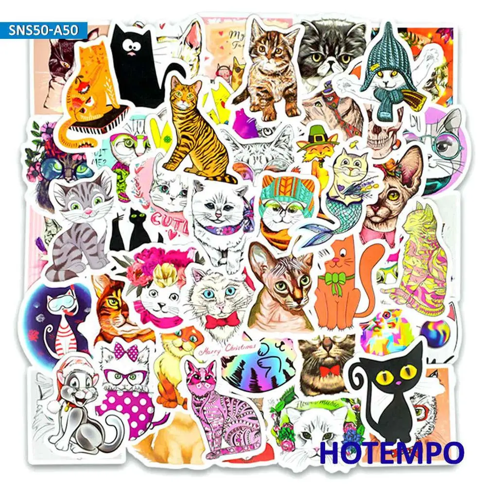 50 шт. милые наклейки для домашних животных, щенков, кошек, собак, животных на мобильный телефон, ноутбук, чемодан, чехол для костюма, чехол для гитары, скейтборд, велосипед, наклейки - Цвет: SNS50-A50 50pcs