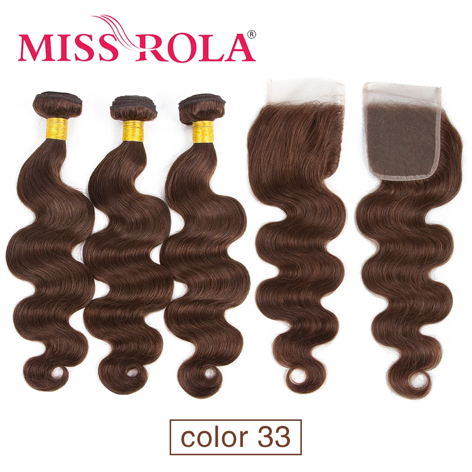 Miss Rola Hair Peruvian Straight Human Hair Weaving With 4*4 Lace Closures Ombre 1B33 33 Remy Human Hair Extensions