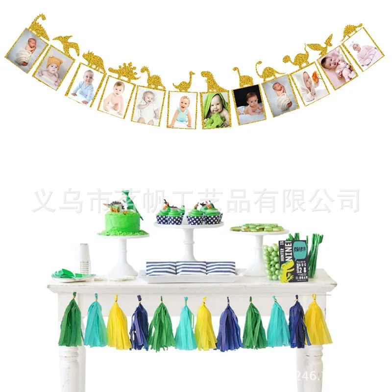 Динозавр ежемесячный фото плакат динозавр 12 месяцев баннер первый день рождения