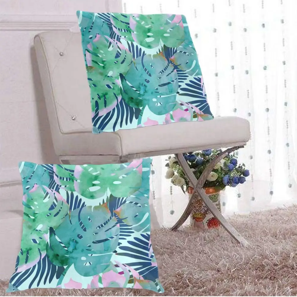 

Watercolor Palm Leaves Pillow Case Polyester Throw Pillow Case Decorative Pillowcases Cover
