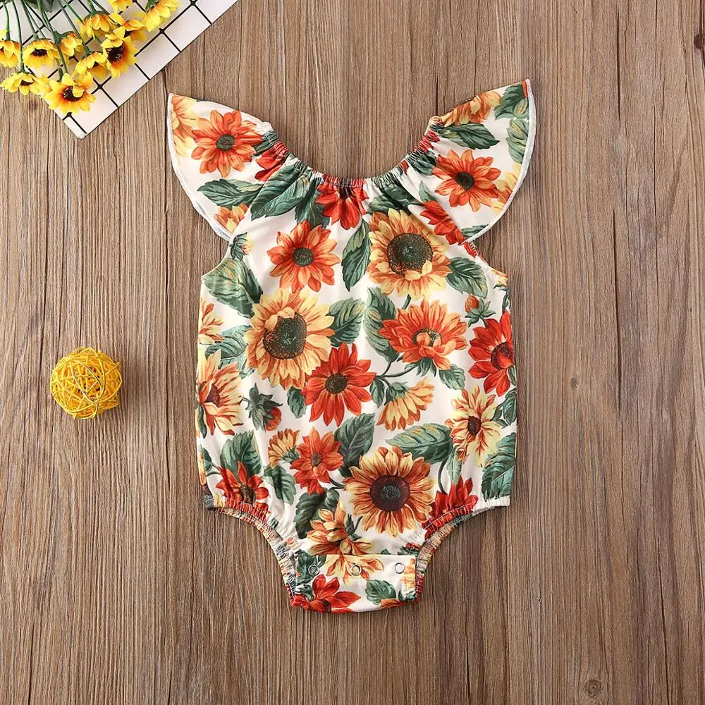 

0-24M Summer Newborn Infant Baby Girl Sunflower Colorful Bodysuits Jumpsuit Casual Clothes Cute Clothing