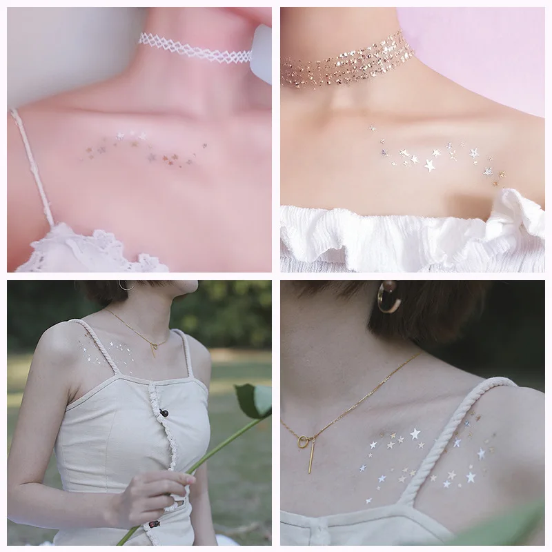 1 лист Золотая Серебряная Татуировка водостойкая Бронзирующая звезда Макияж