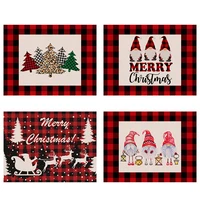 2021 new christmas placemat red plaid dwarf table cloth table mat placemat christmas kitchen dinner table decoration