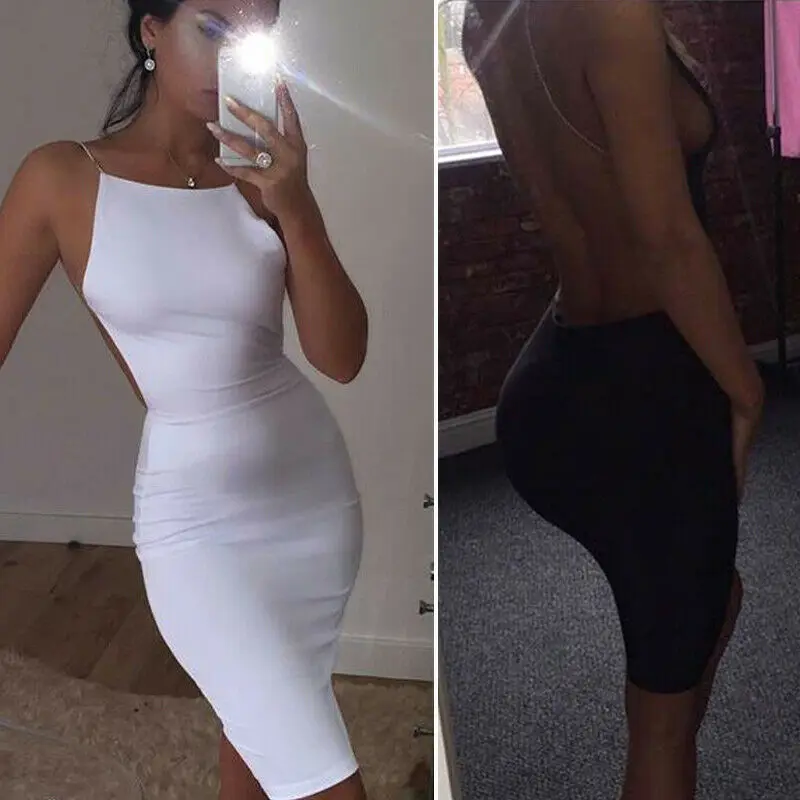 Сексуальное женское мини-платье на тонких бретельках белое черное стрейчевое