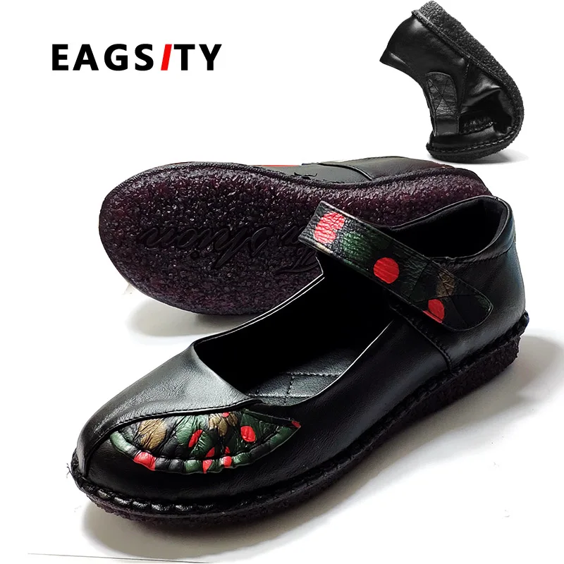 EAGSITY туфли Mary Jane из натуральной кожи; женская обувь на плоской подошве с ремешком на щиколотке и круглым носком; мягкая Нескользящая удобная женская обувь