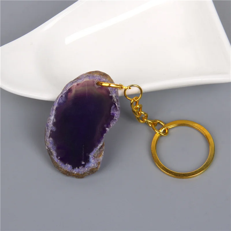 Модные натуральные неправильные осколки агата подвеска на ключи Зеленые Фиолетовые Синие Кольца Ювелирные аксессуары Подарочный брелок.