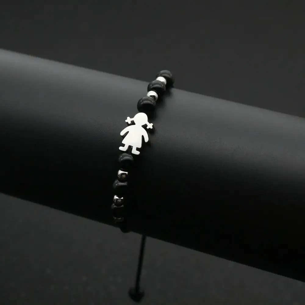 Black and Silver Милый медведь из нержавеющей стали милая маленькая девочка браслеты для женщин мужчин и детей счастливый ручной работы бисером нитки ювелирные изделия, браслет-коса - Окраска металла: Black and Silver