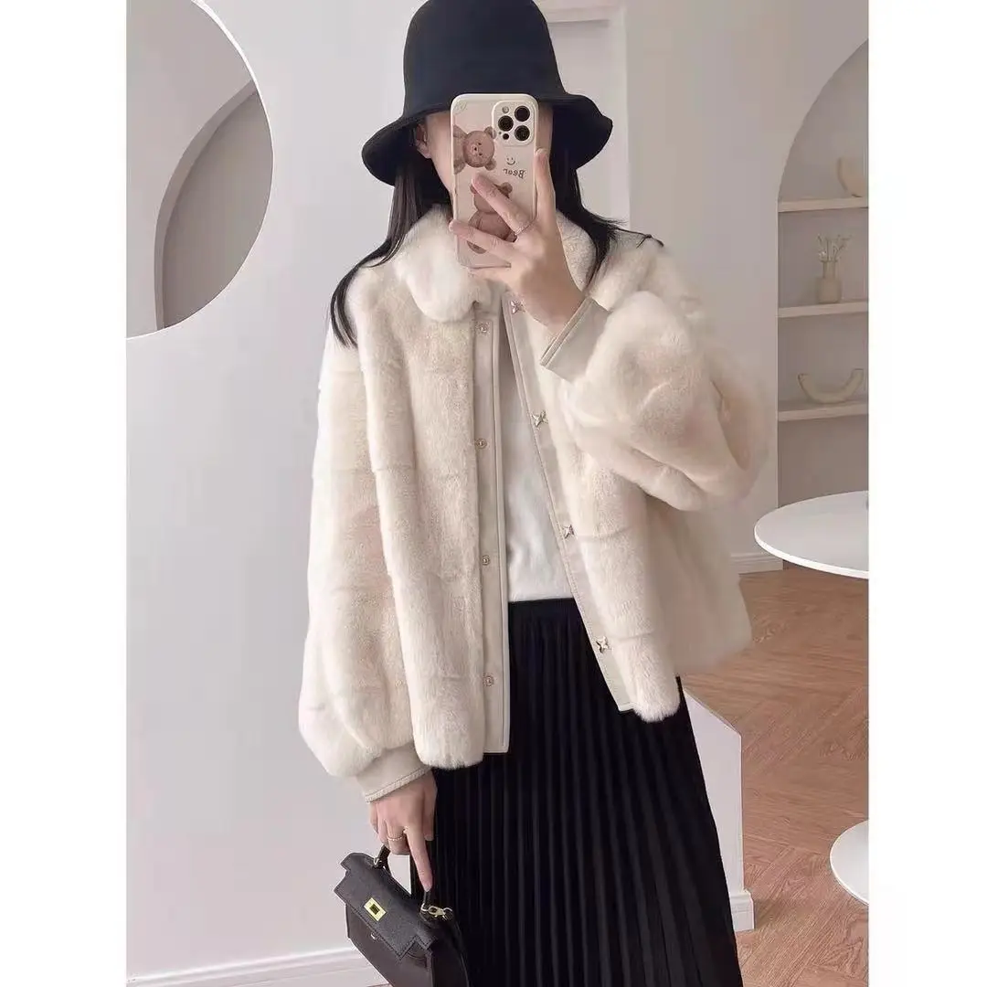 Women Casual Loose Faux Mink Fur Coat Female Elegant Thick Warm Long Sleeve Solid Outerwear Fashion Winter Fake Fur Jacket G158