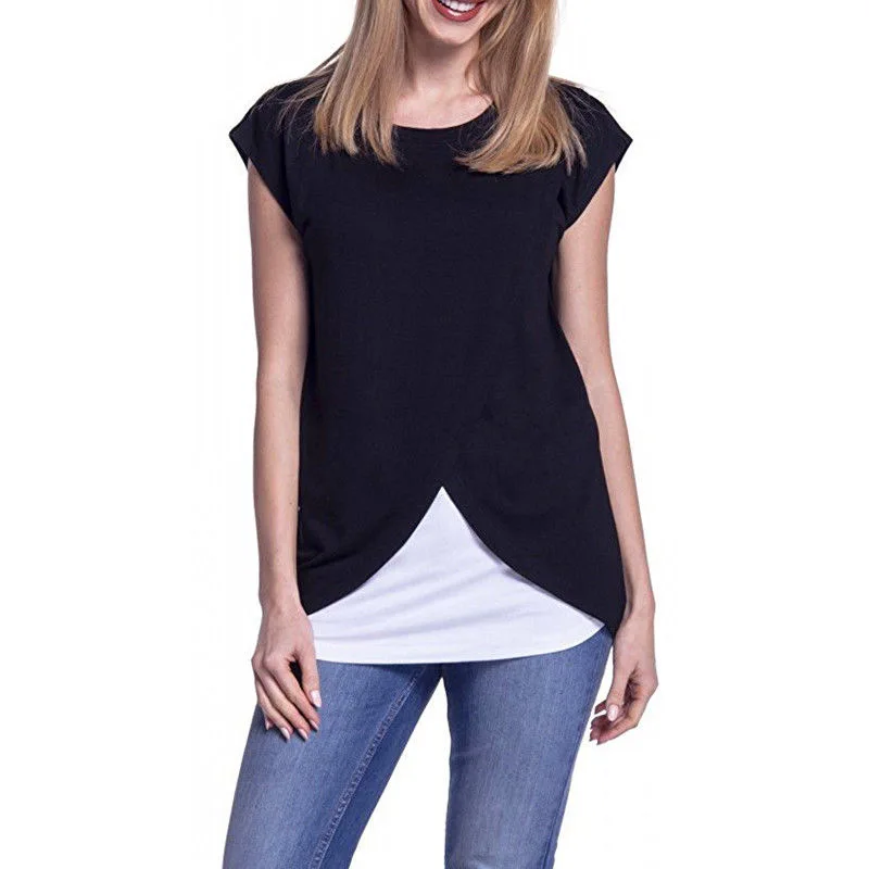 

Tshirt For Pregnant Women Summer Women O-neck Pregnant Nursing Maternity Short Sleeve Soild Soft shirt Breastfeeding Clothes