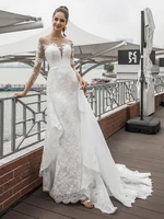 new designe sheer neck lace mermaid wedding dresses long sleeve beads wedding brdial gown sexy vintage 2021 robe de mariage