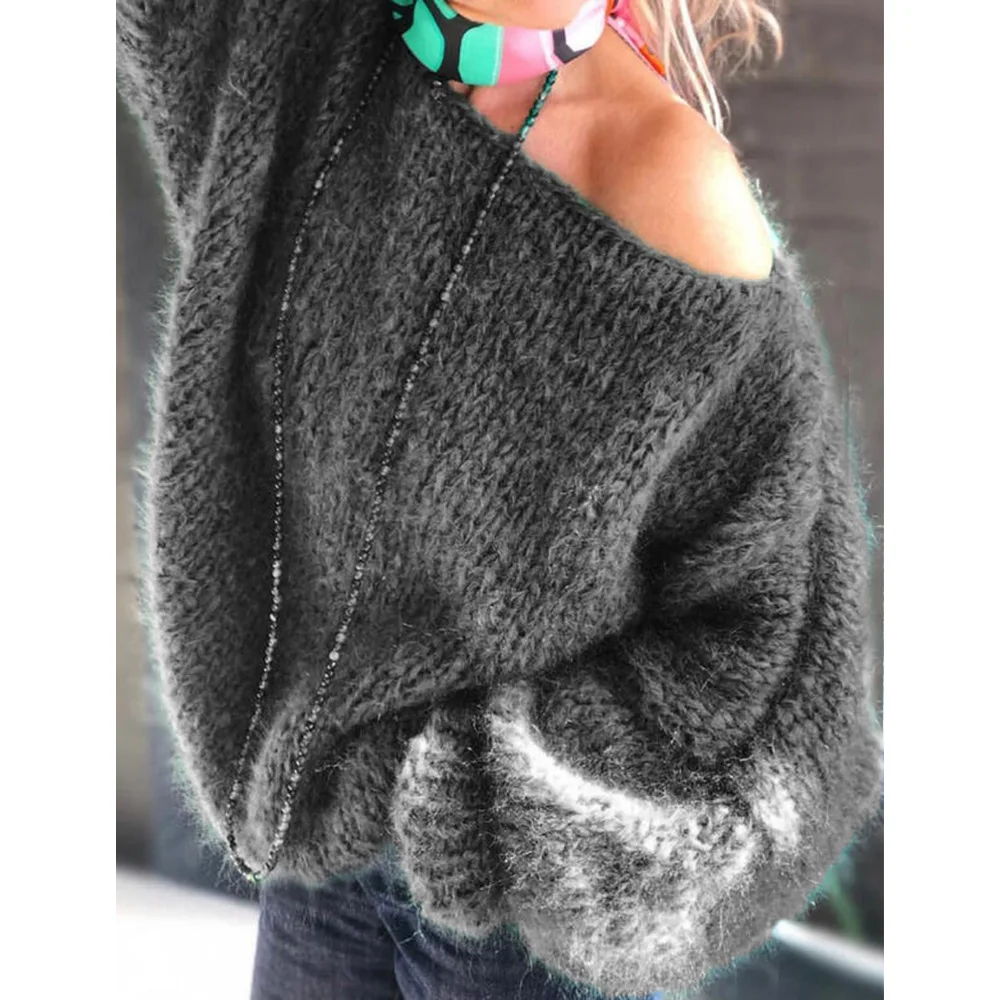 Женский мохеровый свитер повседневный Свободный пуловер оверсайз из плотного