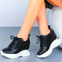 increasing heigh platform ankle boots womens cow leather fashion sneakers wedge high heels lace up 34 35 36 37 38 39 40