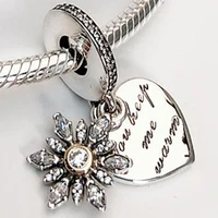 100 925 sterling silver charm new snowflake and heart pendant fit pandora women bracelet necklace diy jewelry