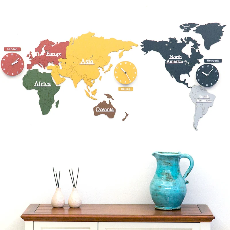 

Creative Large wall clock Wooden World Map Diy Self Adhesive Wall Clock 3d Modern Living Room Horloge Murale Gift Ideas FZ558