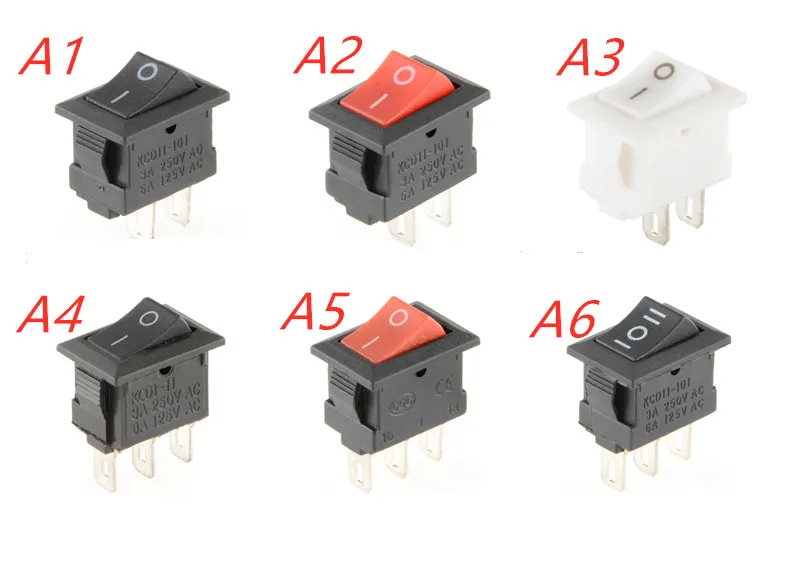 10Pcs Push Button Switch 10x15mm SPST 2Pin 3pin 3A 250V KCD11 Snap-in On Off Boat Rocker 10MM*15MM Black Red White - купить по