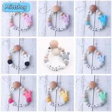 New Personalized Name Handmade Beech Pacifier Clips Holder Chain Silicone Crown Pacifier Chains Baby Teether Teething Chain Gift