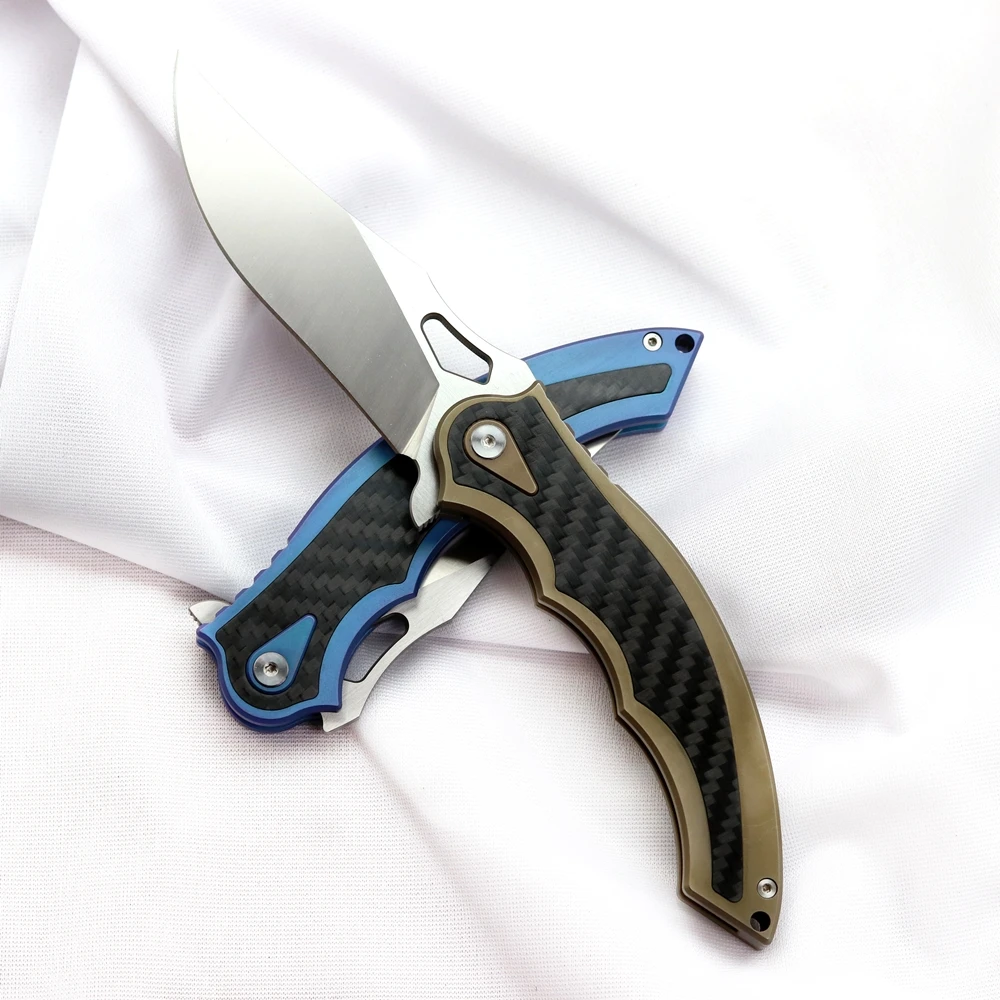 Junsheng EDC folding knife M390 steel TC4 titanium + carbon fiber handle camping hunting pocket fruit portable tool | Инструменты