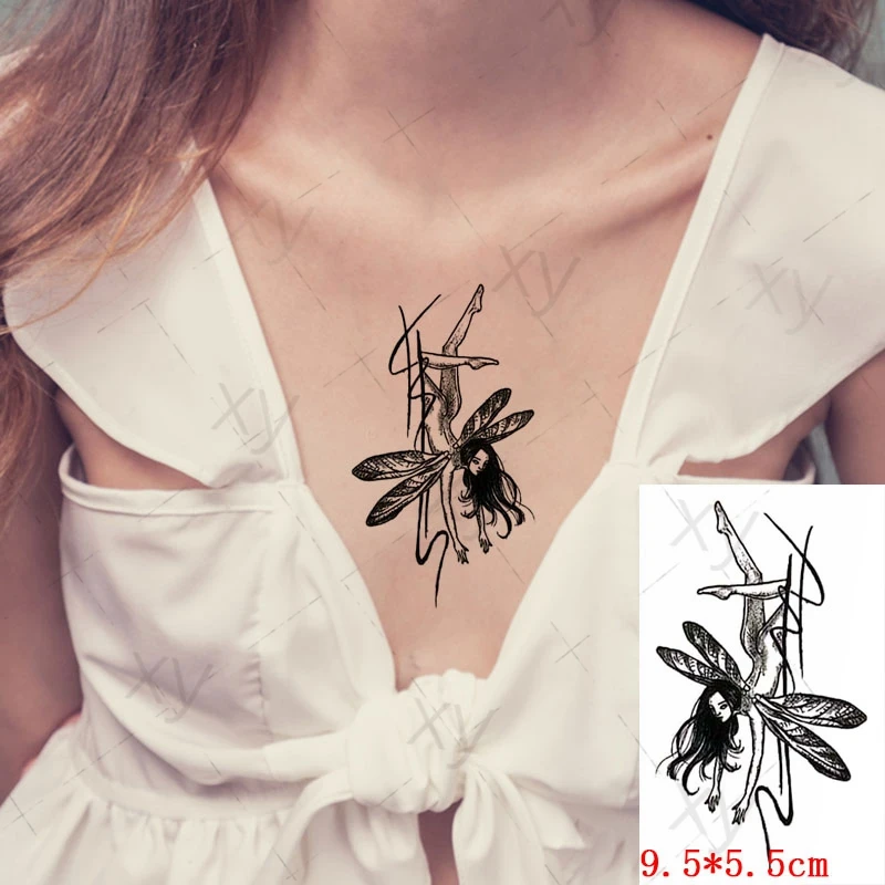 Водостойкая Временная тату-наклейка Стрекоза сексуальная с длинными волосами