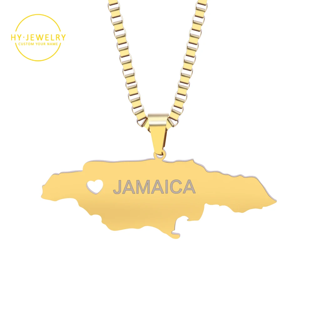 

Customized Stainless Steel Gold Color Jamaica Pendant Necklaces Fashion Jamaican Flag Charm Jewelry Personalized Engraved Map