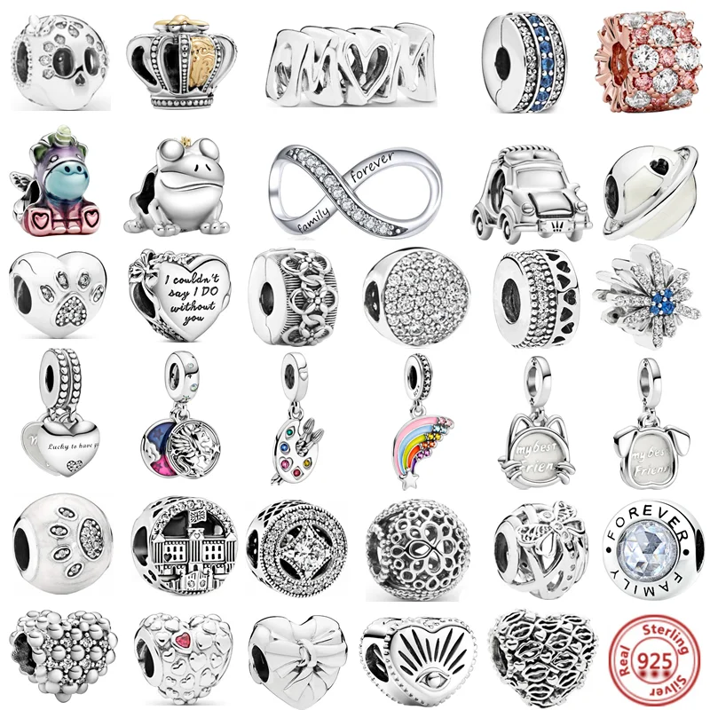 

Real 925 Silver Charm Colorful Unicorn Rainbow Pendant Family Forever Love Beads Fit Original Pandora Bracelet Women DIY Jewelry