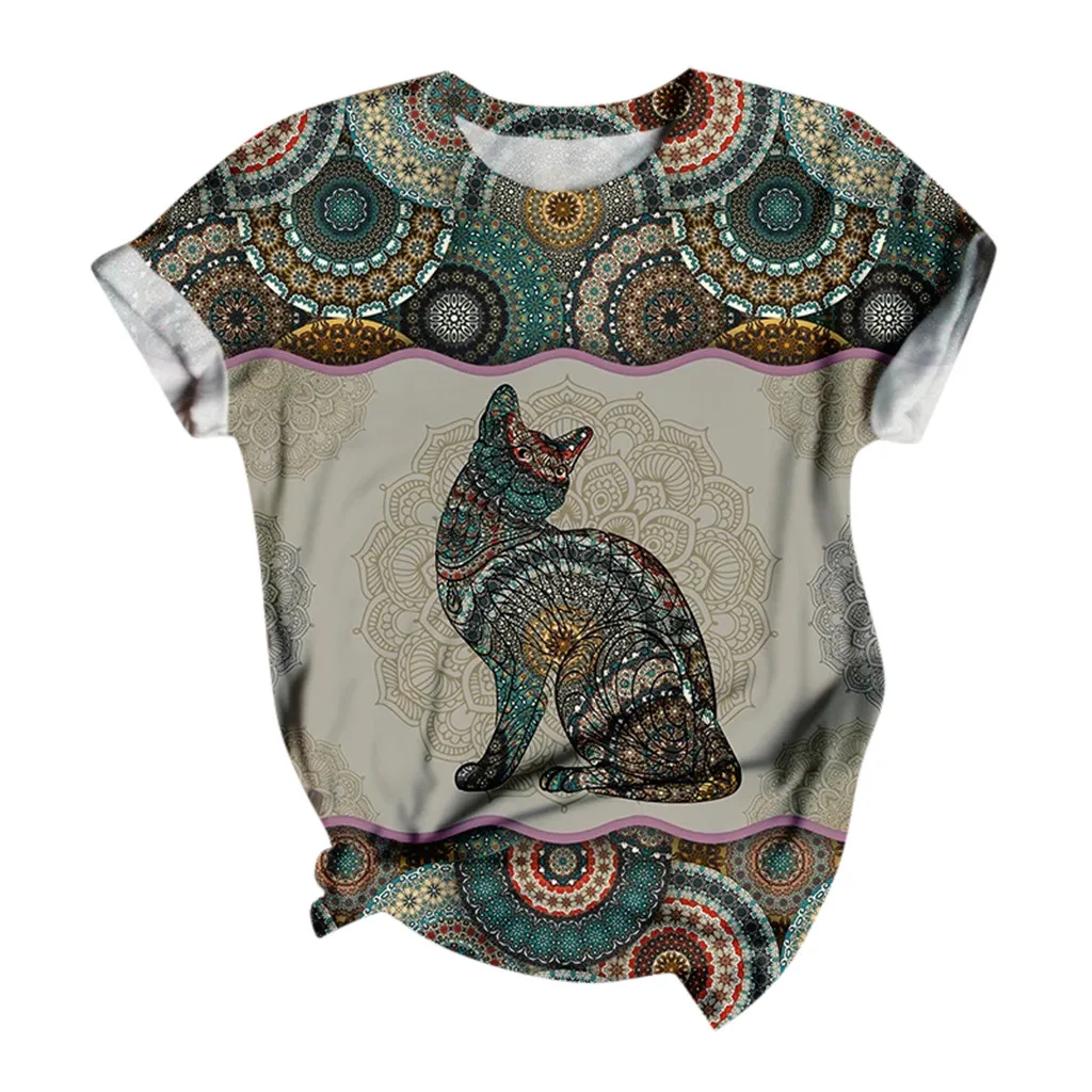 Женские футболки размера плюс футболка с коротким рукавом топы 3d рисунком кошки