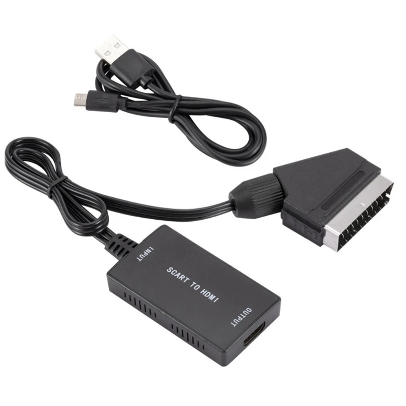 

SCART to HDMI-compatible Converter with Cable for hdTV Monitor Projector VHS STB Sky Blu-ray DVD Player w/ USB Cable 24BB