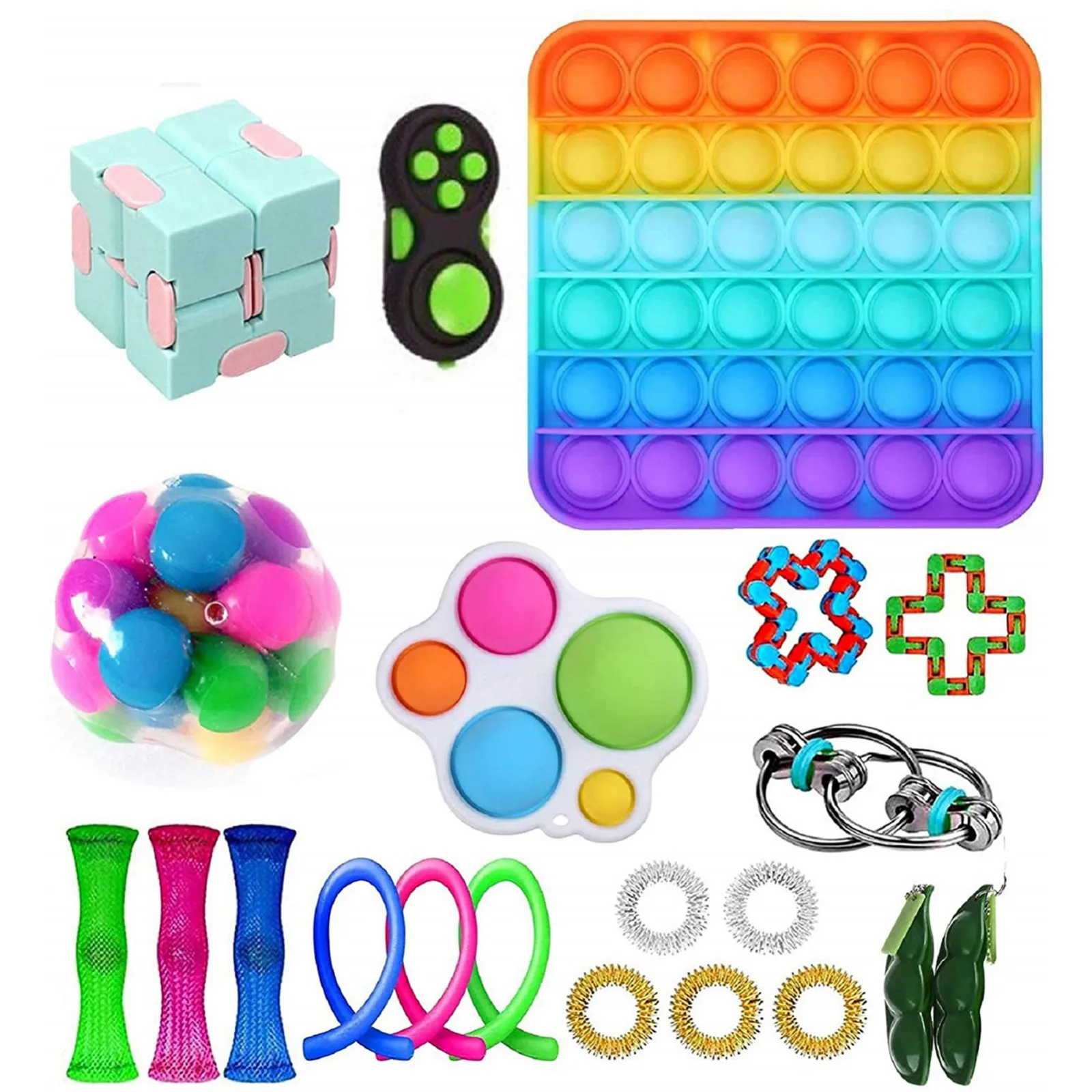 

Toy Set Cheap Sensory Toys Pack for Kids or Adults Figetget Toys Pack Figit Toys Set Edc Stress Relief Push Bubble Fidget