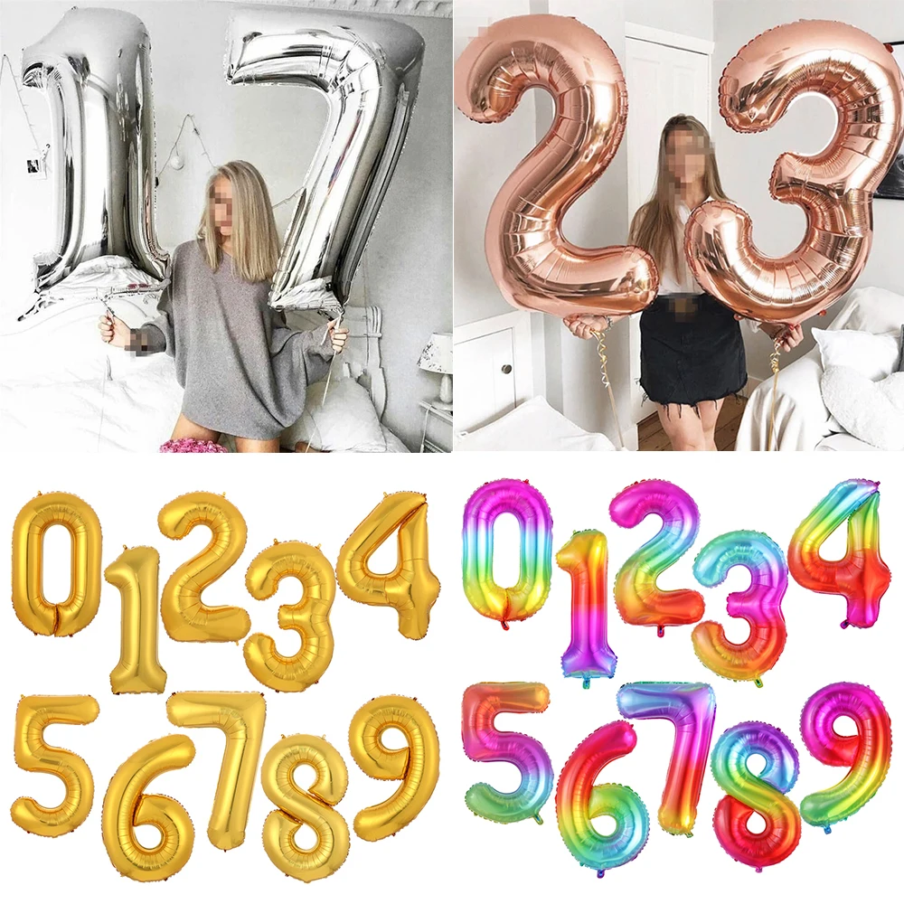 

1pc 40inch Number Balloons Baby Shower for Kids Rose Gold Helium Balloon Adult Celebration Birthday Party Decorations Favors
