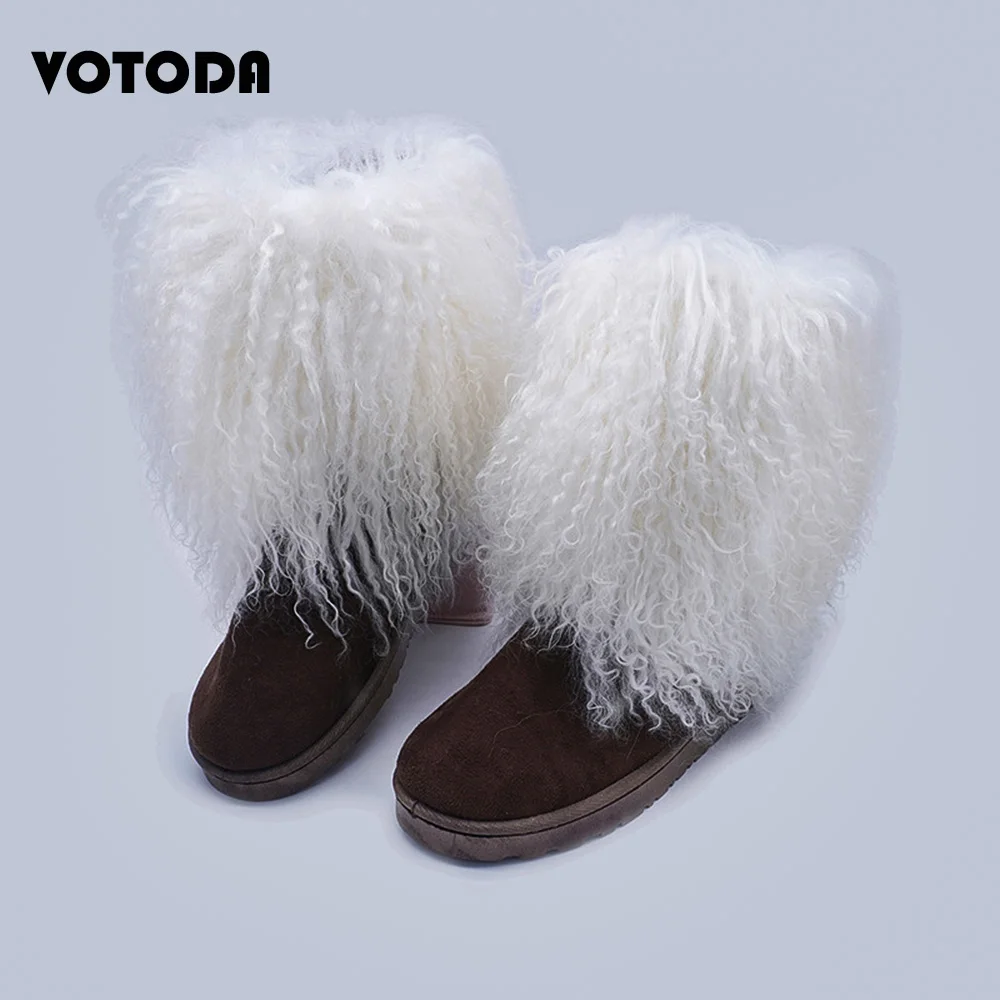 

Winter Wool Snow Boots Women Mongolia Sheep Fur Shoes Round Toe Flat Thick Warm Snow Boots Mid Boots Fur All-in-one Female Shoes