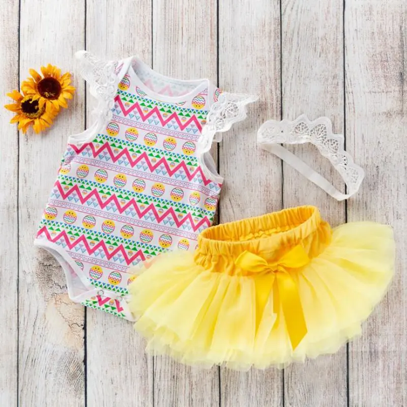 

Easter Outfit Girl Sets Baby Bodysuits Lace Tutu Skirts Headband Infant Three-Piece Suit 0-24M Newborn Toddler Summer Clothes