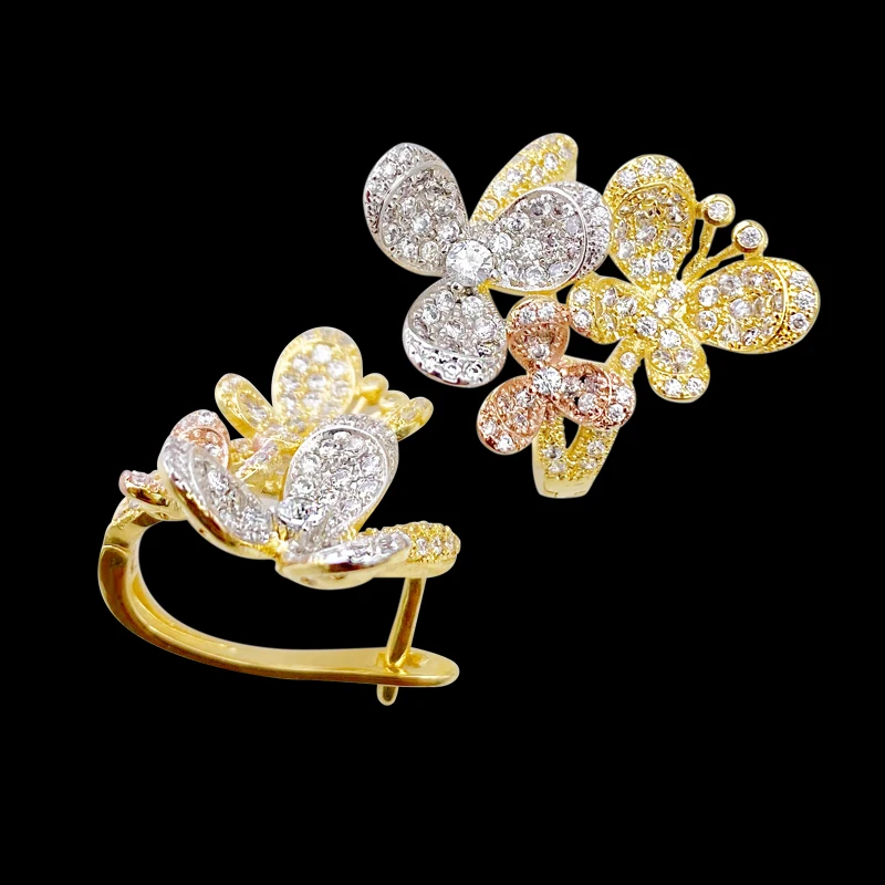 

Lanyika Copper Earrings Butterfly Flower Ear Clip Micro Pave Zircon For Women Wedding Banquet Everyday Fashion Classics Jewelry