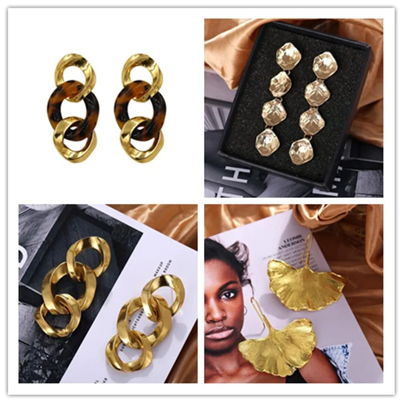 Новые винтажные золотые Висячие серьги для женщин модные большие 2019 женские