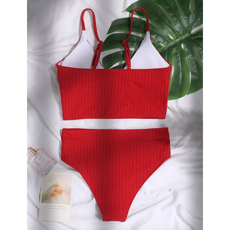 

Rivertrip Sexy Bikini Women's Swimsuit Ribbed Swimwear Women Bathing Suits High Waist Biquini V-neck Beachwear Summer Bikinis