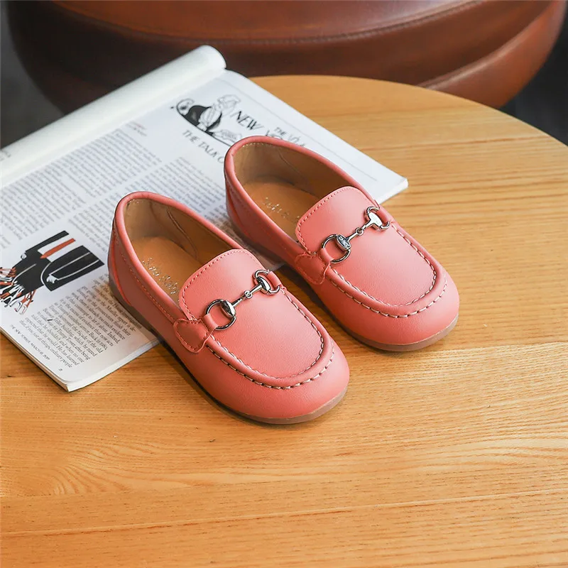 Лоферы для мальчиков детская обувь девочек однотонная из искусственной кожи