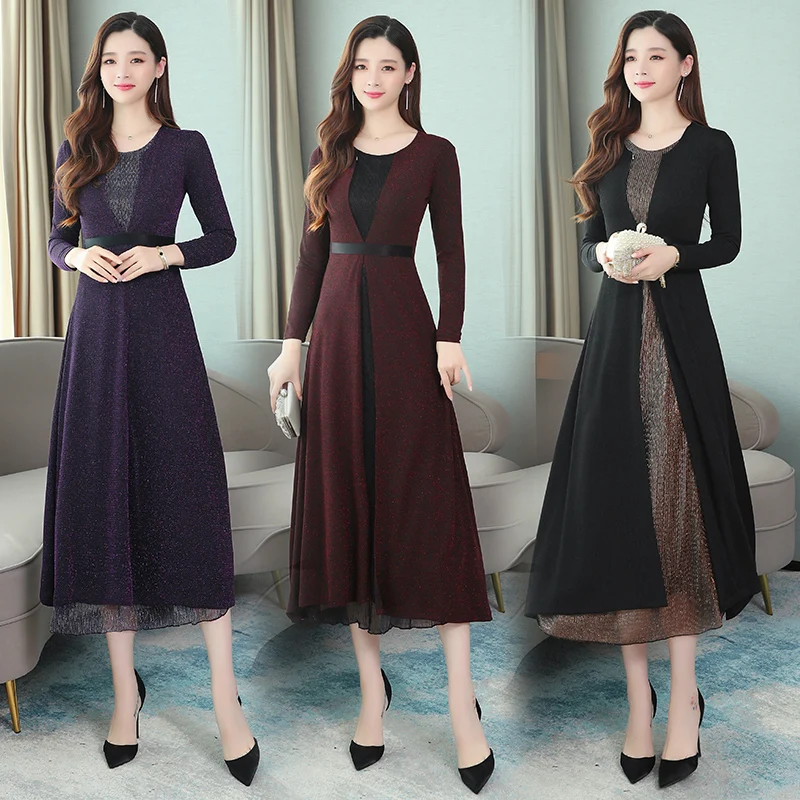 Осенне зимнее платье женское французское Ретро яркое шелковое цветное подиумное