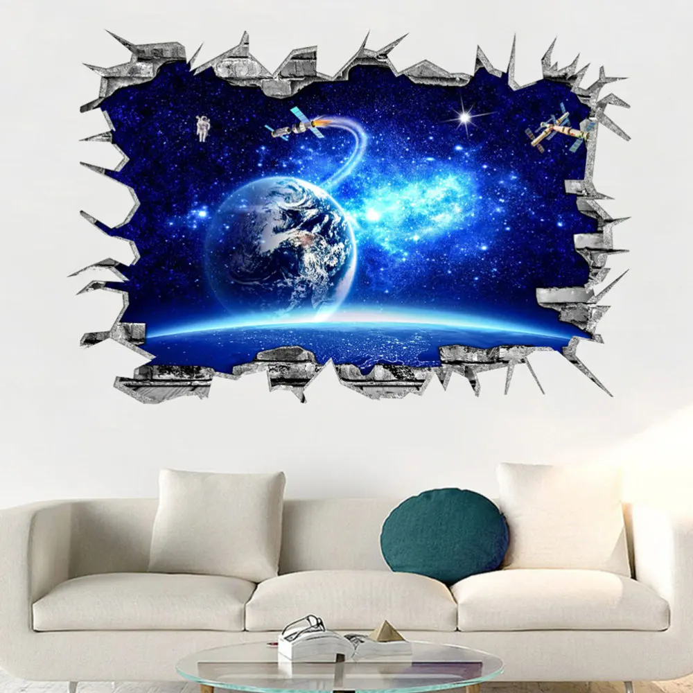 

1PC 3D Fake Window Space Universe Wallpaper Wall Decals Removable Background Wall Poster for Living Room Bedroom K