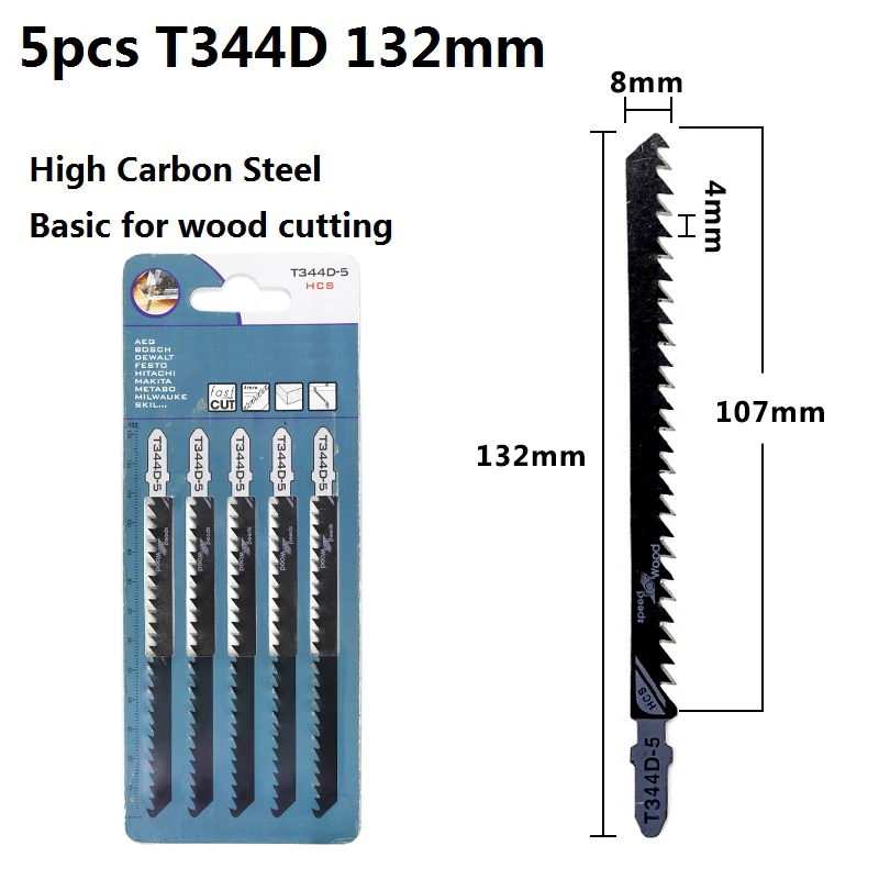 XCAN 5 шт. T111C T118A T127D T144D T244D T318A T344D лобзик из высокоуглеродистой стали для дерева/резки металла т хвостовик пилы - Цвет: 5pcs T344D 132mm