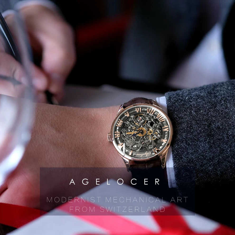 AGELOCER Reloj швейцарские черные мужские часы-скелетоны кожаные спортивные часы запас хода 80H часы наручные часы Relogio Masculino