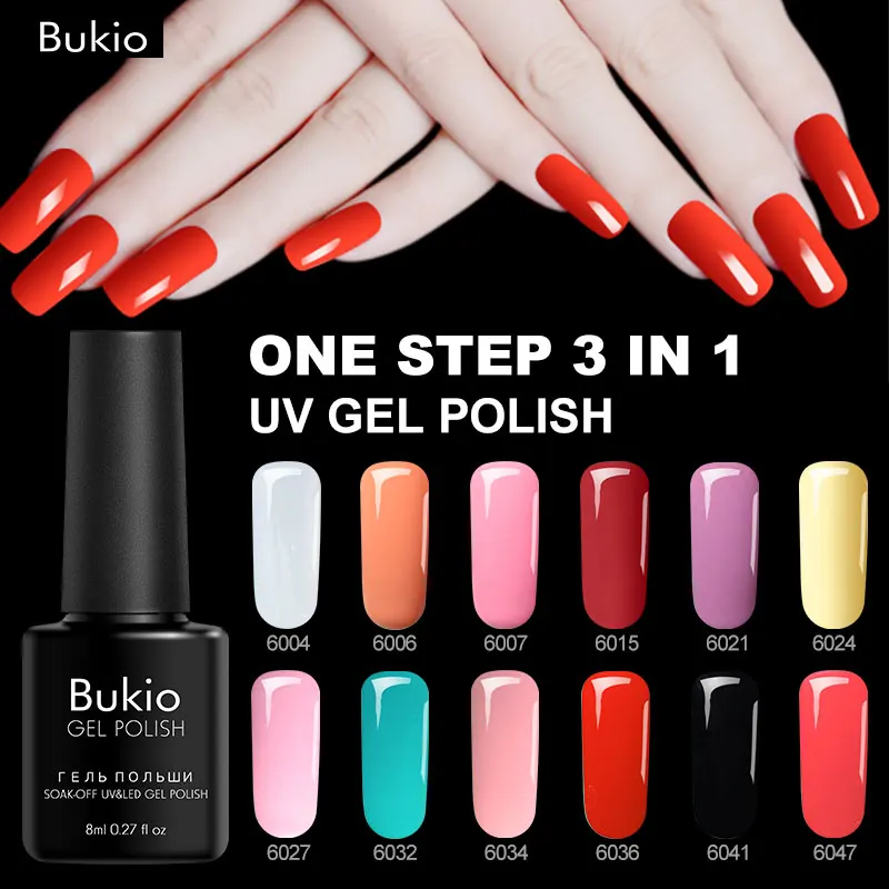 Bukio, новая Обновленная краска для ногтей, один шаг, 3 в 1, лак для ногтей, Полупостоянный УФ-Гибридный гель, эмалированный Гель-лак для ногтей, 8 мл